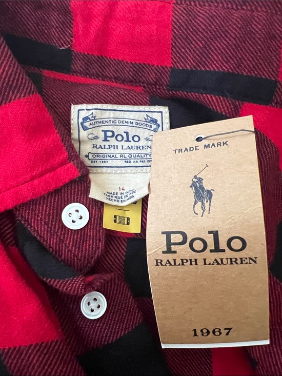 POLO RALPH LAUREN Tops - NEW POLO RALPH LAUREN relaxed fit plaid cotton flannel shirt in red/black 14